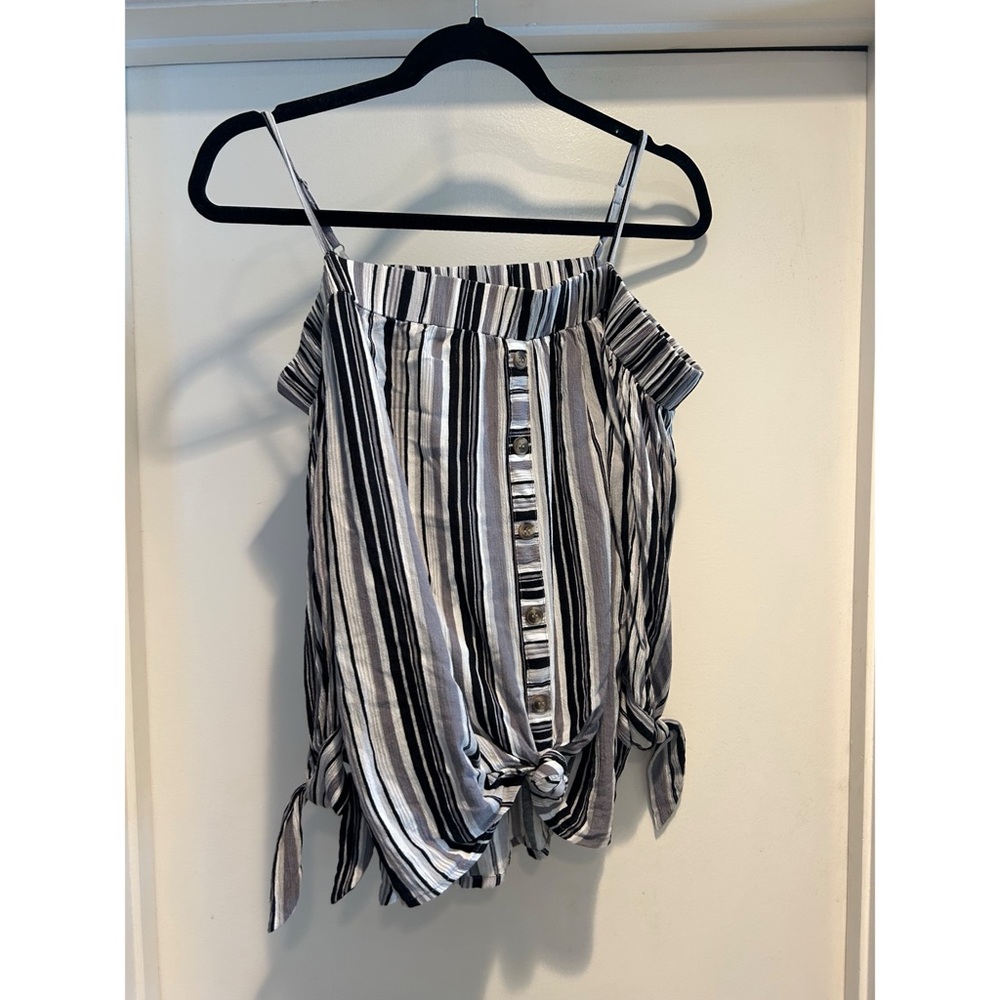 3/$10! Striped Black and White Self Tie Top